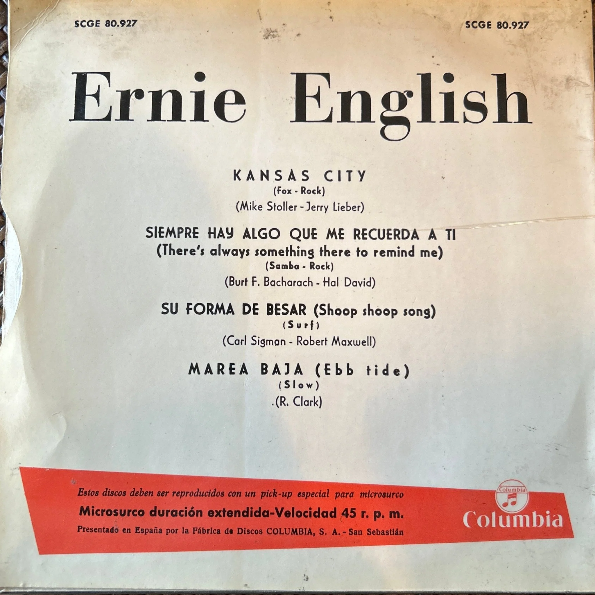 SINGLE Ernie English ‎– Kansas City / Su Forma De Besar / Marea Baja / Siempre Hay Algo Que Me Recuerda A Ti 2ª Mano - Image 2