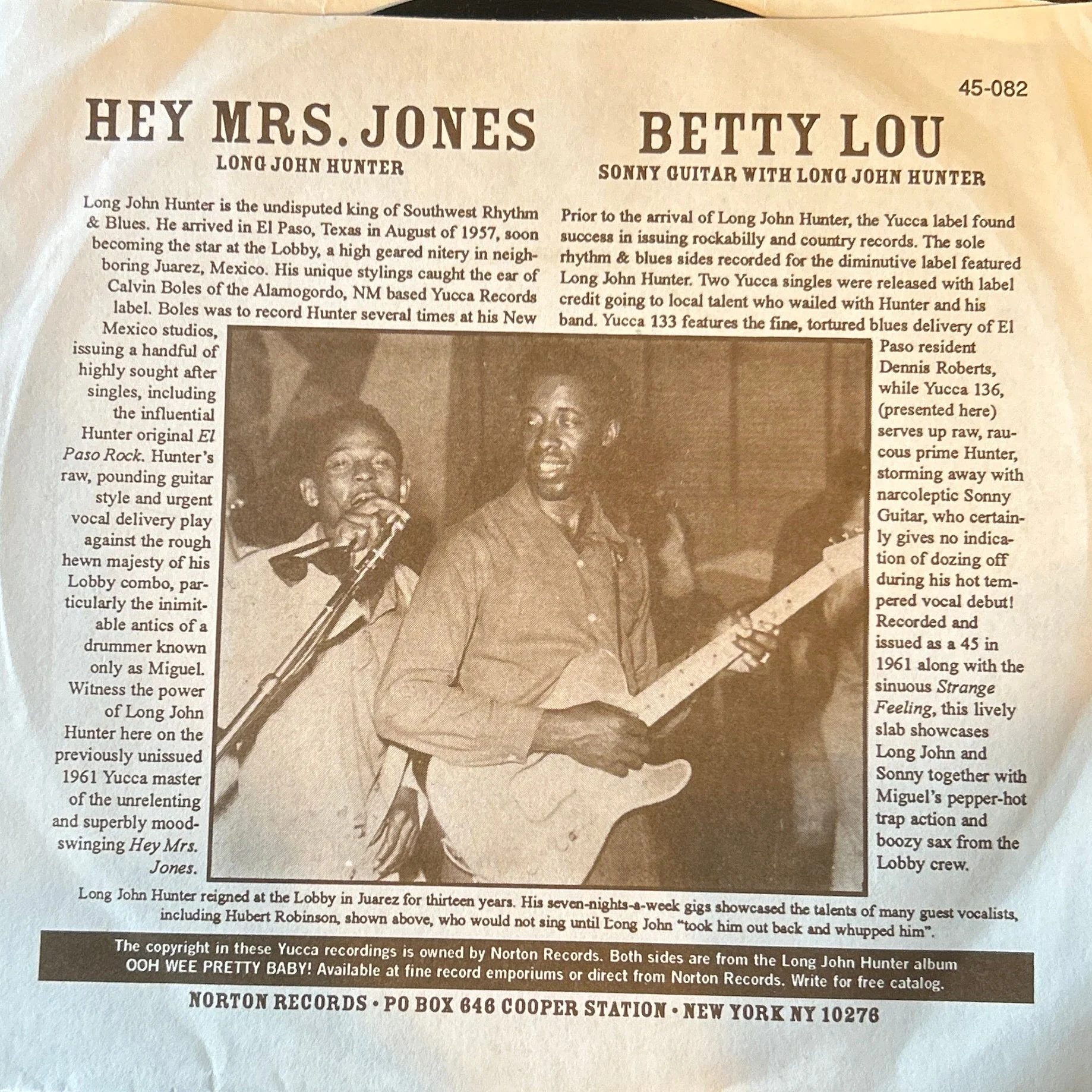 SINGLE Long John Hunter ‎– Hey Mrs. Jones / Betty Lou 2ª Mano - Image 2
