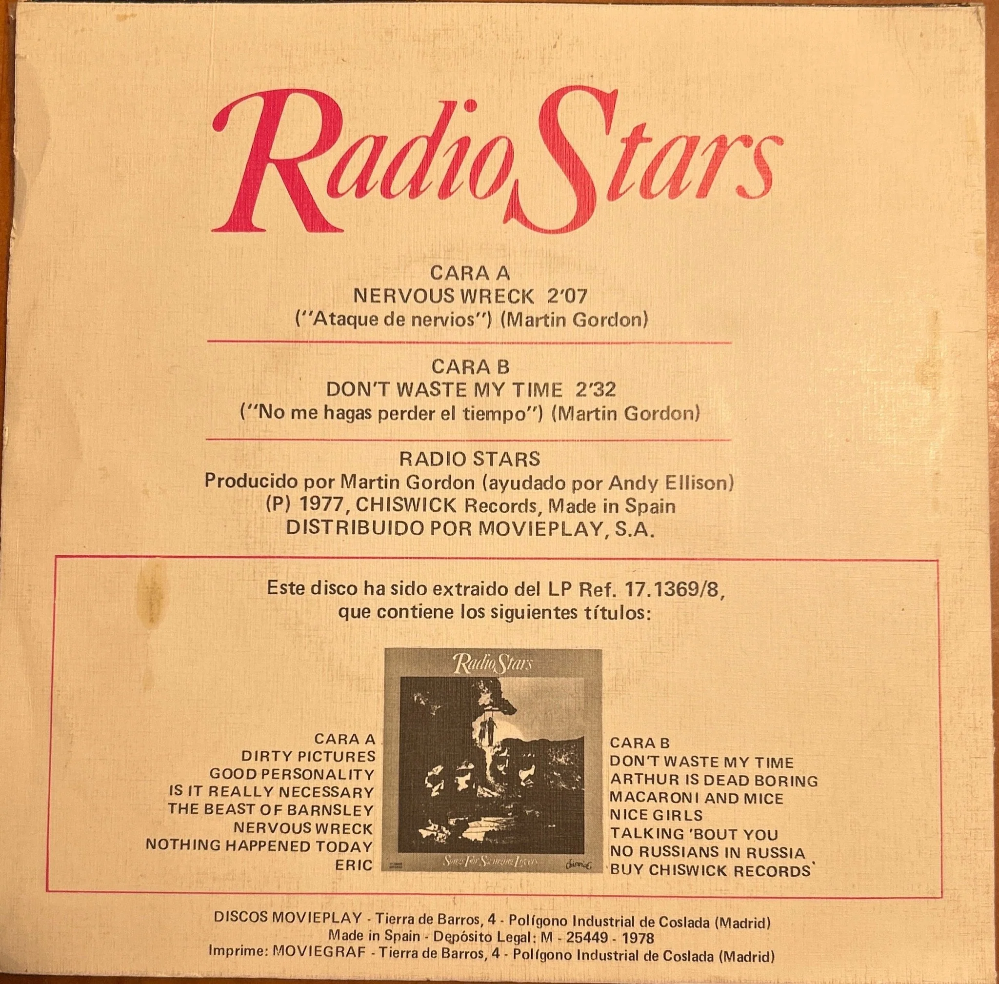 SINGLE Radio Stars ‎– Nervous Wreck = Ataque De Nervios 2ª Mano - Image 2