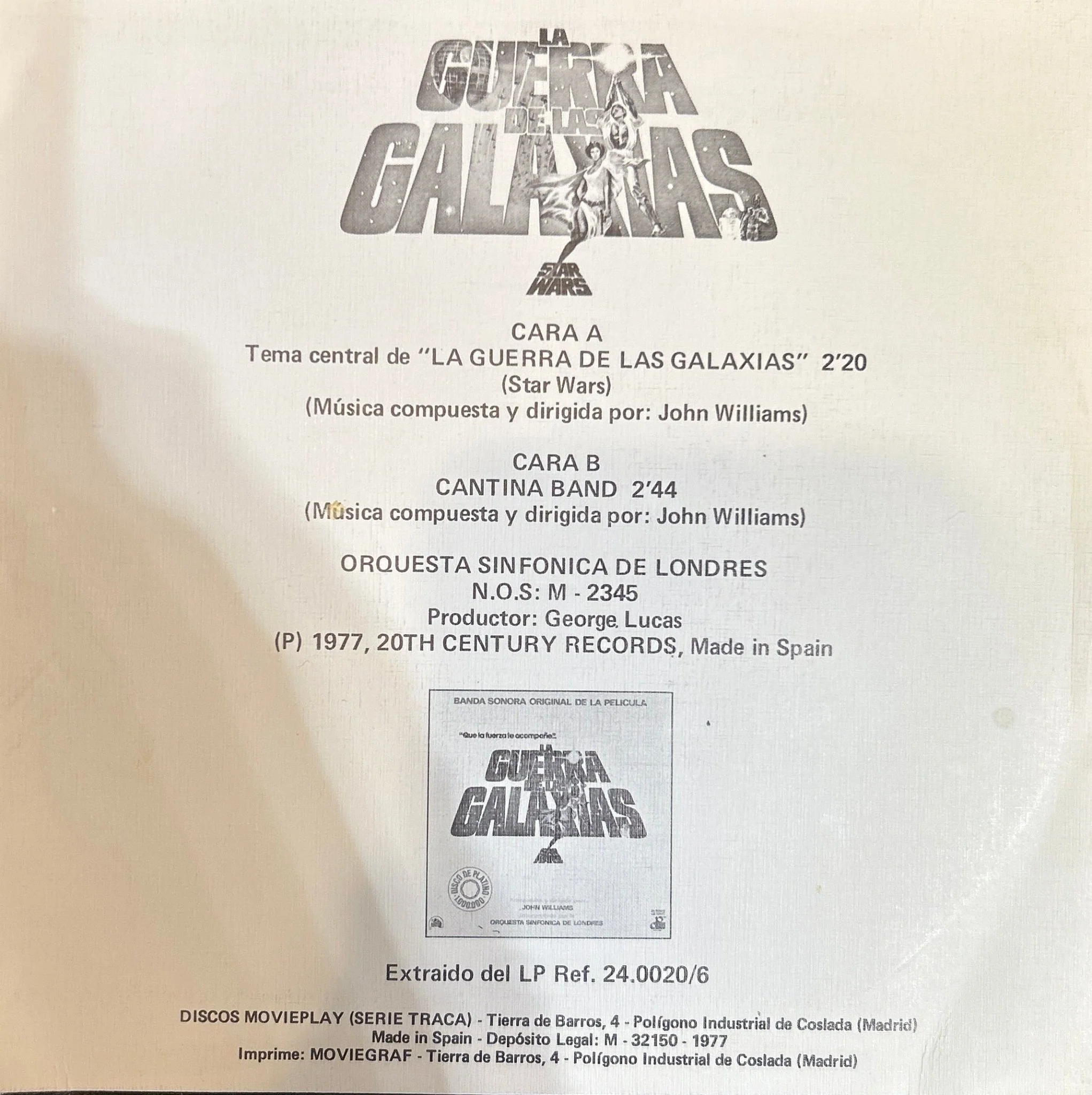 SINGLE Banda Sonora - Star Wars John Williams  & Orquesta Sinfónica De Londres –2ª Mano - Image 2