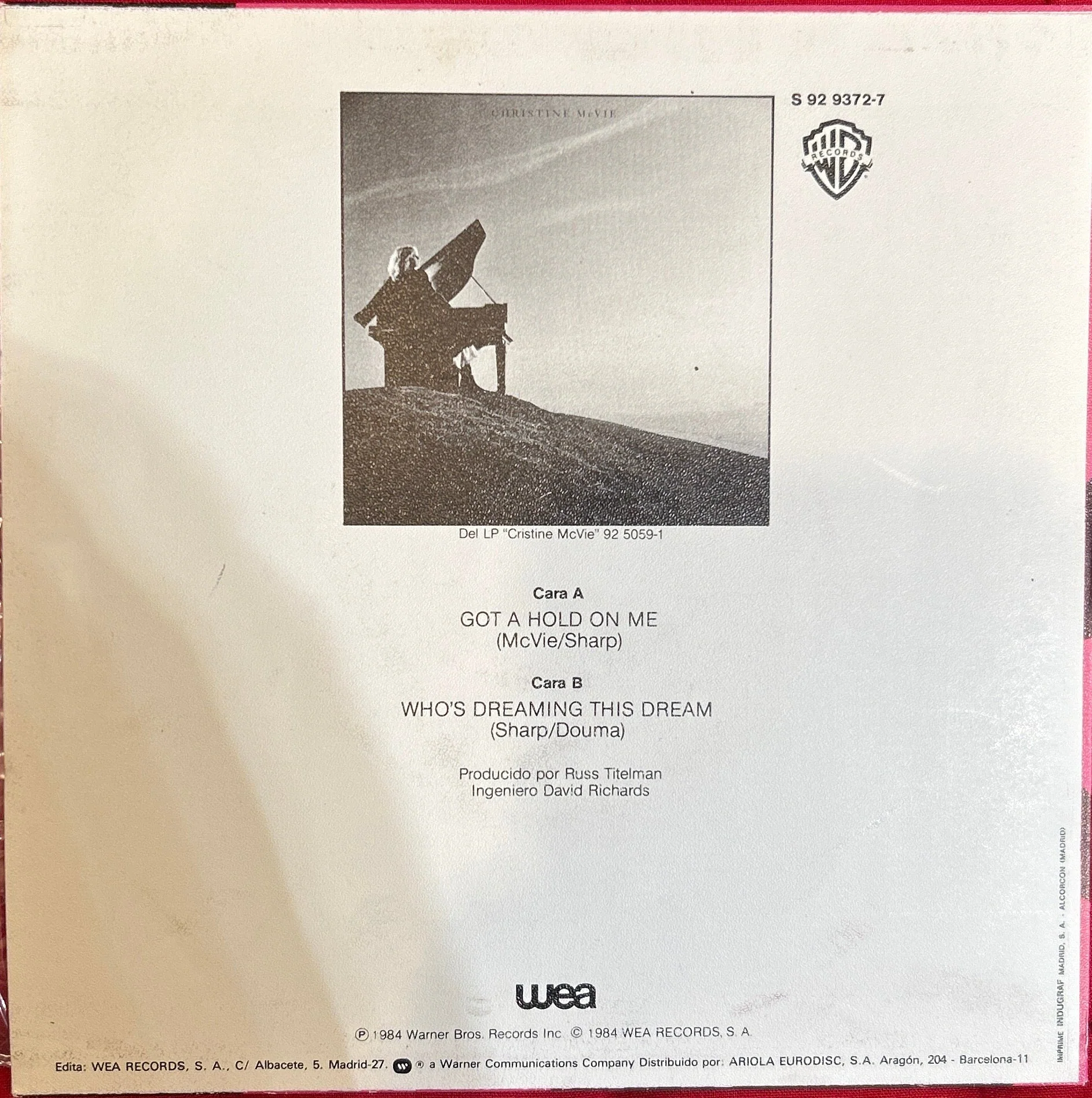 SINGLE Cristine McVie – Got A Hold On Me 2ª Mano  (Producto exclusivo recogida en tienda) - Image 2
