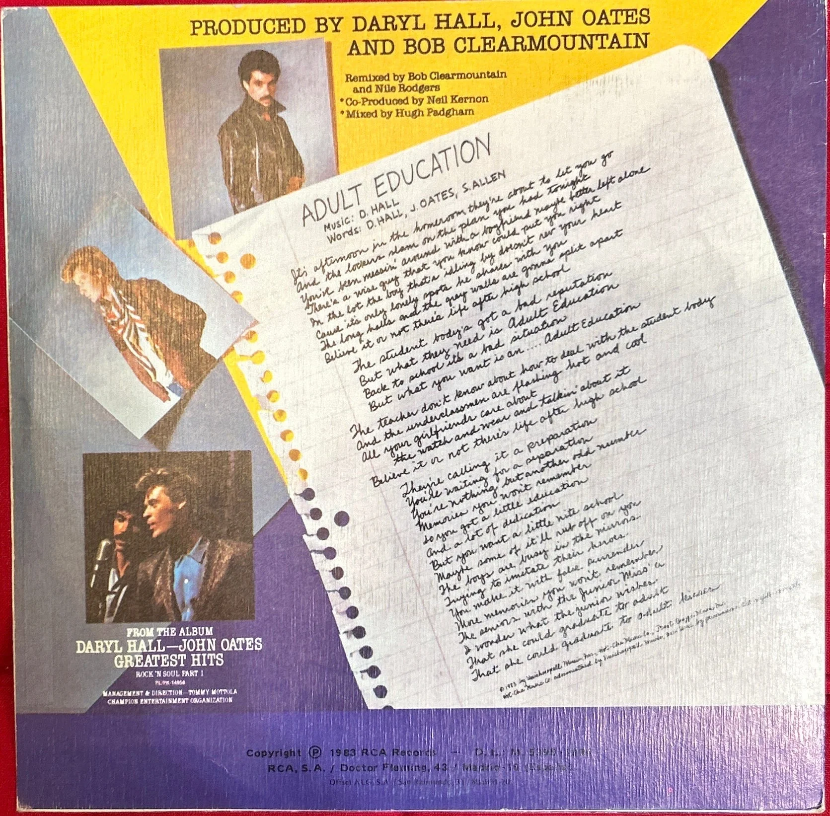 Single Daryl Hall John Oates ‎– Adult Education = Educacion Adulta 2ª Mano - Image 2
