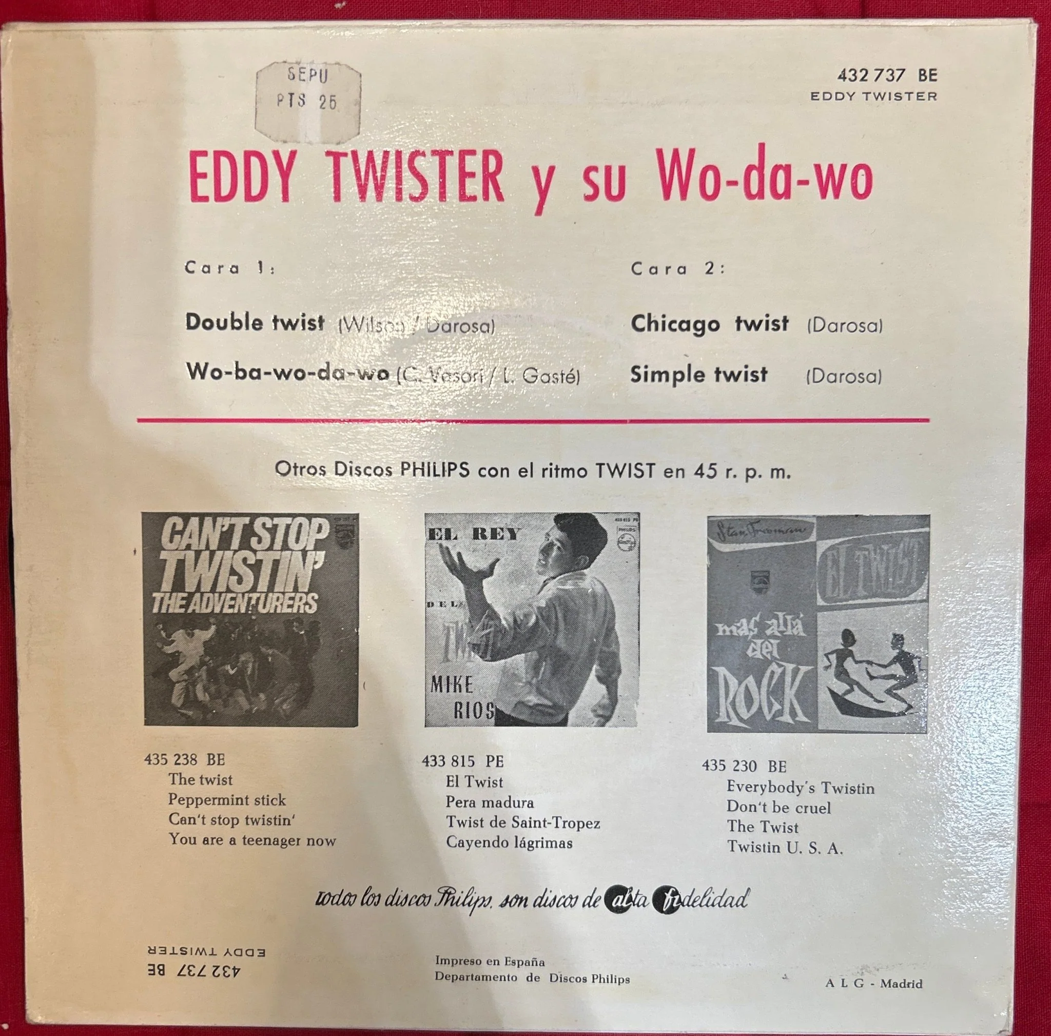 SINGLE Eddy Twister Y Su Wo-Da-Wo* ‎– Double Twist 2ª mano - Image 2