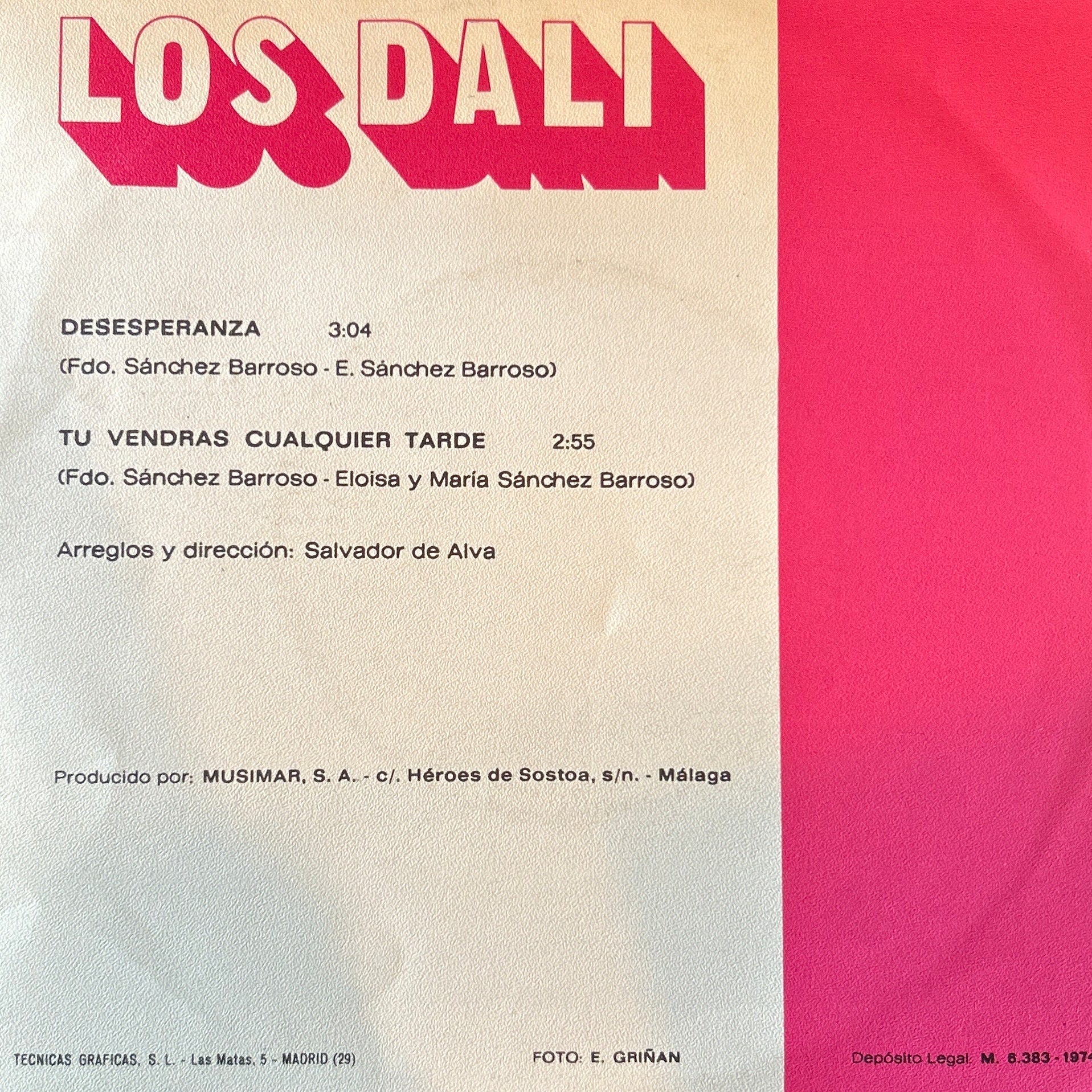 SINGLE Los Dali ‎– Desesperanza 2ª Mano - Image 2